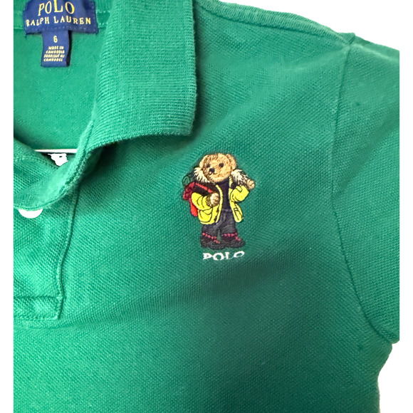 Polo Ralph Lauren Boys Polo Shirt Size 6 Green Hiking Bear Backpack Embroidered - Picture 4 of 10